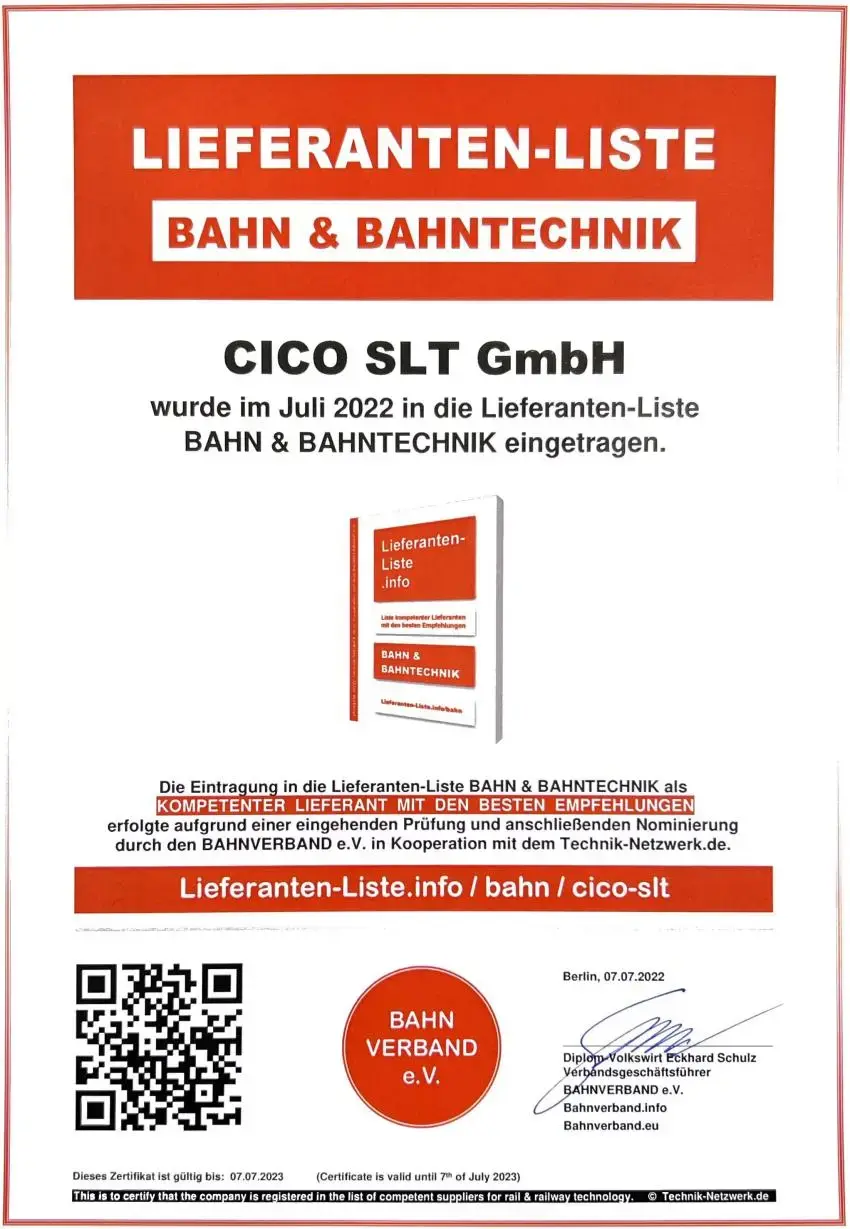 TOP-Lieferant für die Bahn-Branche mit besonderer Empfehlung